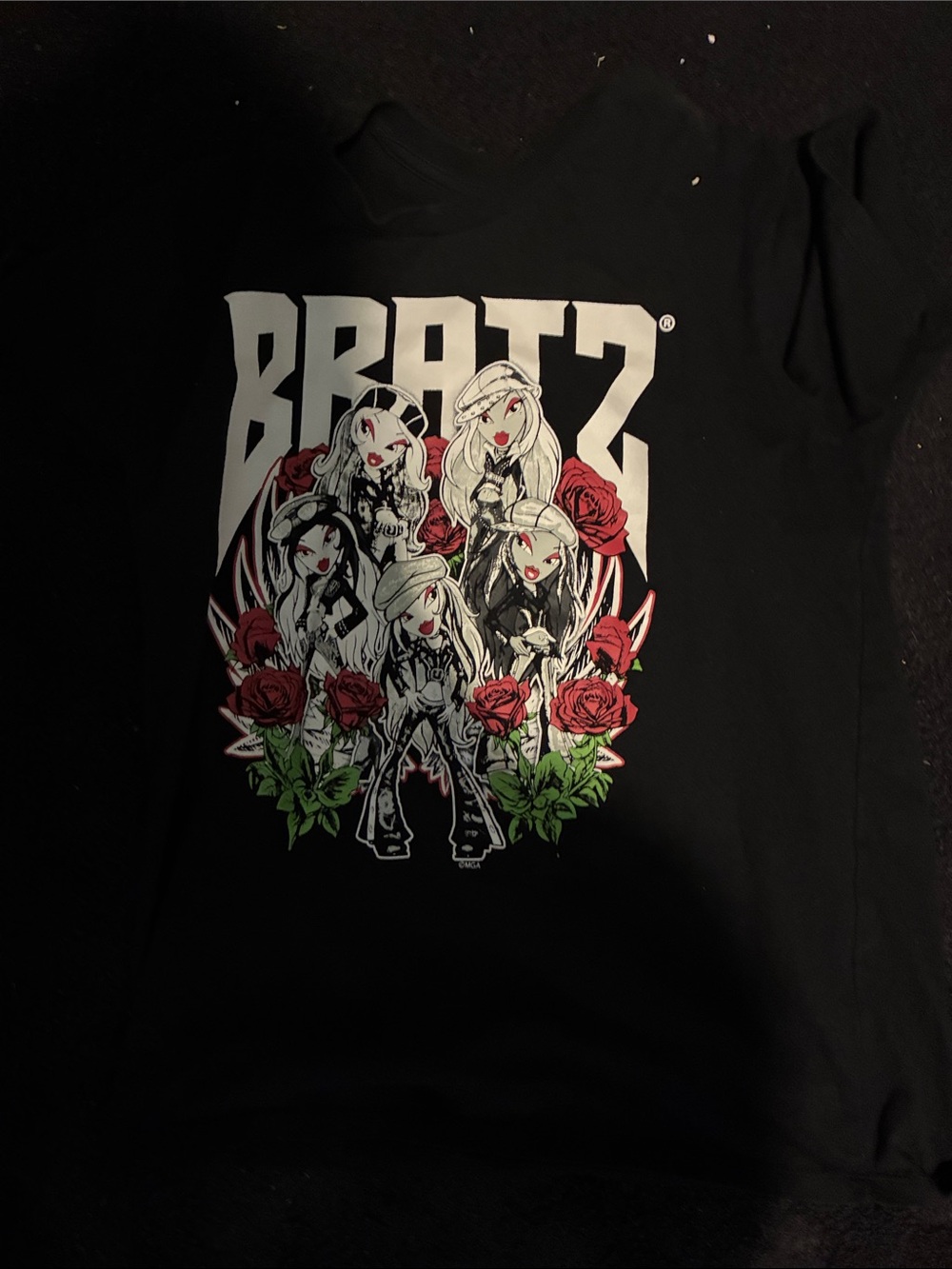 BRATZ Graphic Tee with Rose Motif - Black, Red, Green, White